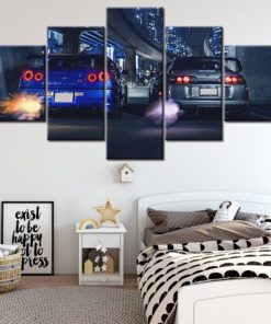 Nissan GTR R34 vs Toyota Supra 5 Piece Canvas Print Poster Wall Art Home Decor
