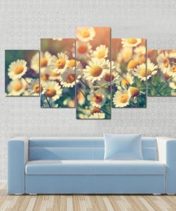 Wild Natural Daisy Flower under Sunshine 5 Piece Canvas Print Poster Wall Art Home Decor