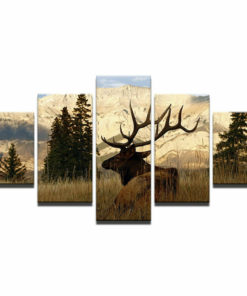 Wildlife Deer in Mountain Landscape 5 Piece Canvas Print Poster Wall Art Home Decor