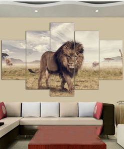 Wildlife Lion Natural Environment 5 Piece Canvas Print Poster Wall Art Home Decor